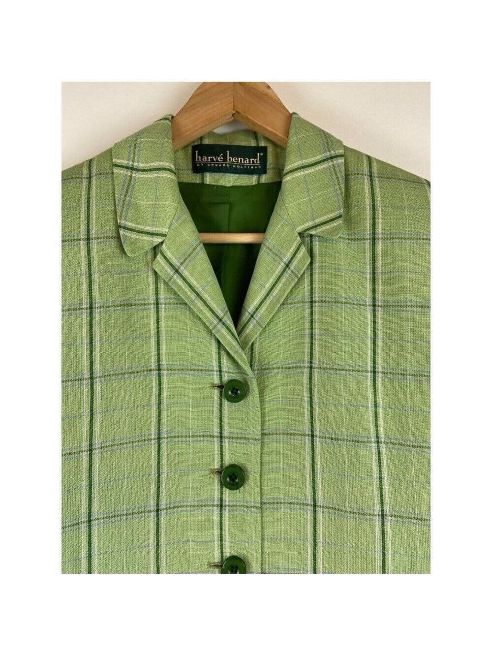 Harvé Benard by Benard Holtzman Women's Short Sleeve Green Plaid Blazer … - Picture 5 of 6